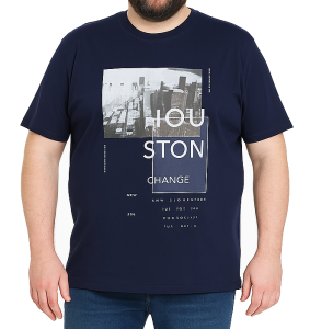 Duży męski T-shirt granatowy z nadrukiem model  536 OLD STAR