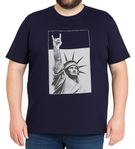 Duży męski T-shirt granatowy z nadrukiem STATUA WOLNOŚCI  MODEL 535  OLD STAR
